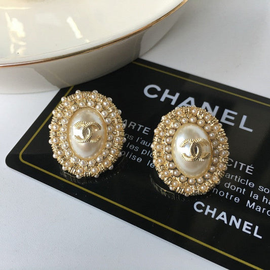 CC Pearl & Diamond Oval Earrings