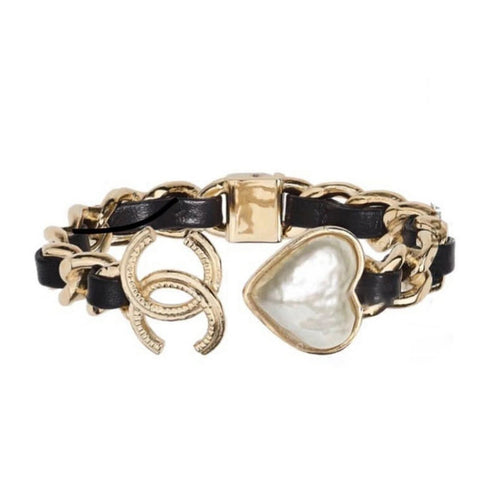 CC Black Leather Heart Bracelet