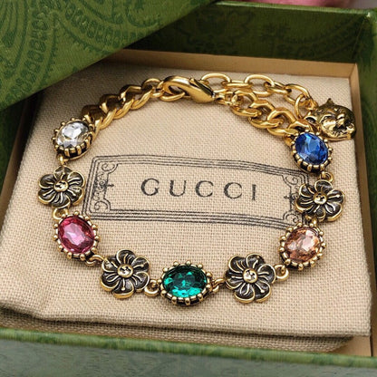 GG Color Crystal Flower Gold Chain Bracelet