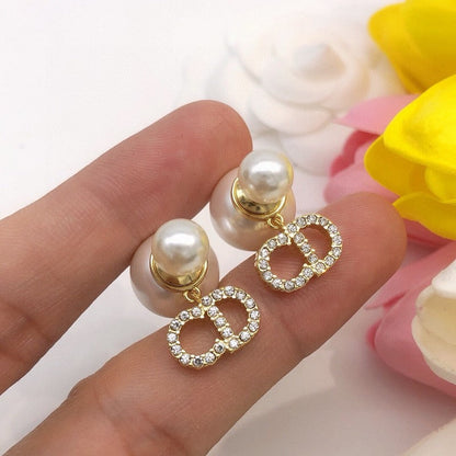 CD Tribales Diamond Logo Pearl Earrings