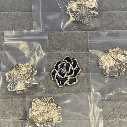 CC Black Camellia Brooch