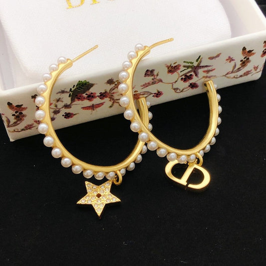 CD Tribales Moon & Star Pearl Earrings