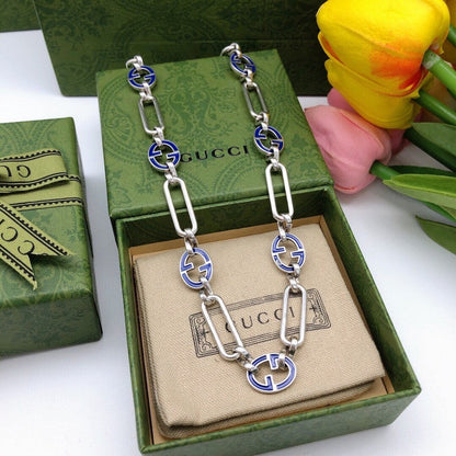 GG Blue Logo Gold Chain Necklace