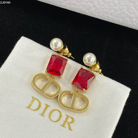 CD Red Crystal Pearl Earrings