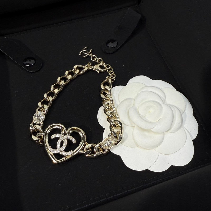 CC Heart Diamond Gold Chain Bracelet