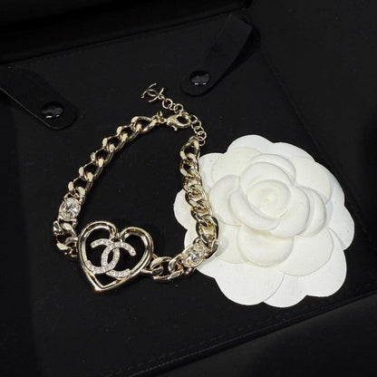 CC Heart Diamond Gold Chain Bracelet
