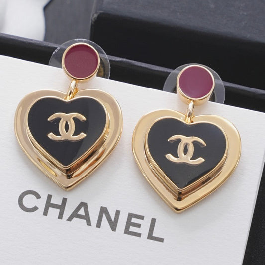 CC Black & Red Heart Gold Earrings