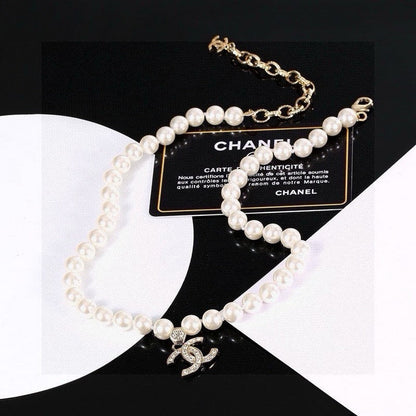 CC Pearl Chain Diamond Necklace