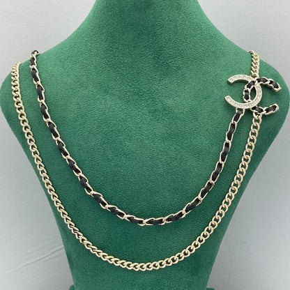 CC Black Leather Chain Necklace
