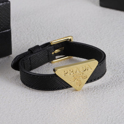 Pra Black Leather Gold Bracelet