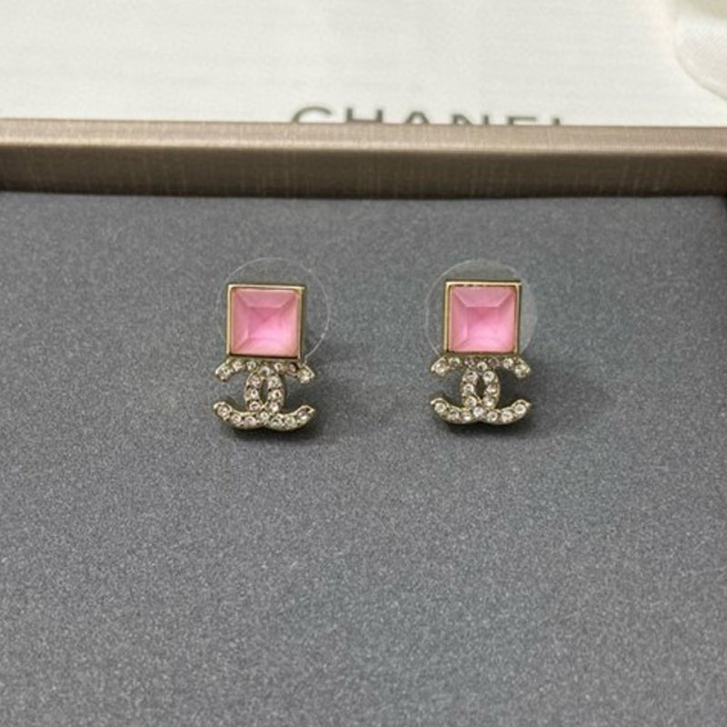 CC Pink Crystal Gold Earrings