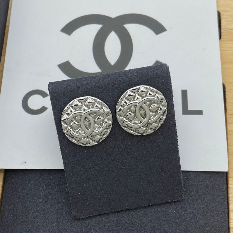CC Round White Gold Earrings