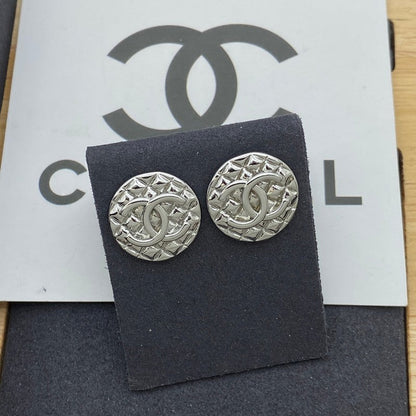 CC Round White Gold Earrings