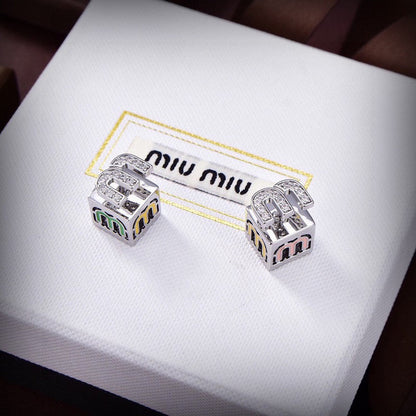 Miu Green & Yellow Cube Earrings