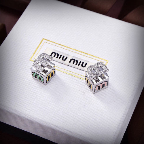 Miu Green & Yellow Cube Earrings