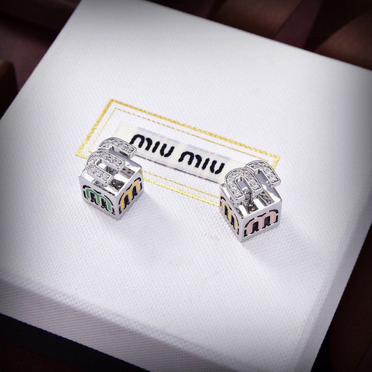 Miu Green & Yellow Cube Earrings