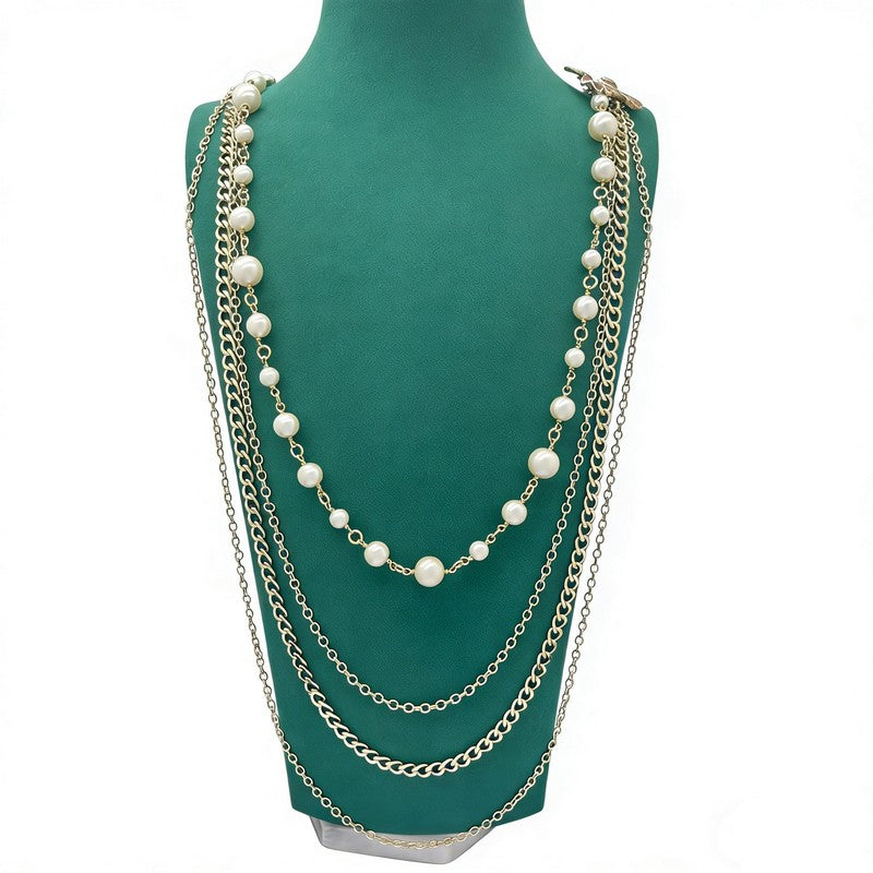 CC Red Flower Pearl Long Chain Necklace