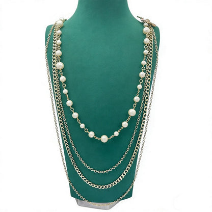 CC Red Flower Pearl Long Chain Necklace