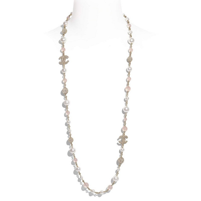 CC Pink Glass Pearl Long Necklace