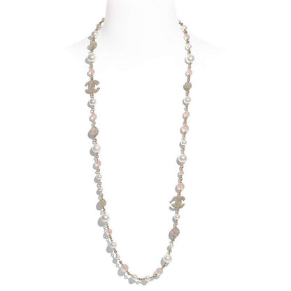 CC Pink Glass Pearl Long Necklace
