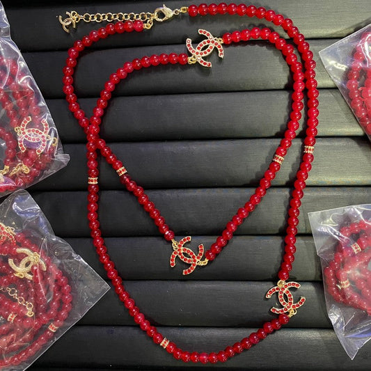 CC Red Pearl Long Necklace