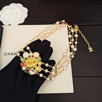 CC Pink Crystal Flower Gold Chain Necklace