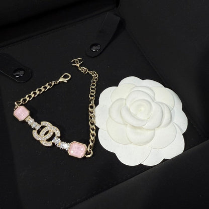 CC Pink Crystal Gold Chain Bracelet