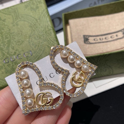 GG Diamond & Pearl Heart Earrings