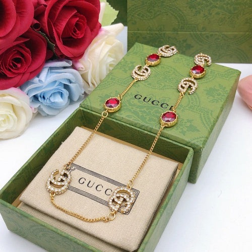 GG Red Crystal Gold Chain Necklace