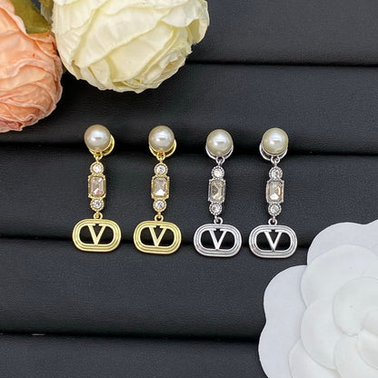 Vlogo Crystal Pearl Long Earrings