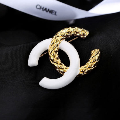 CC Pink & White Resin Gold Brooch