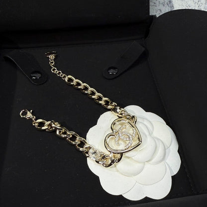 CC Heart Diamond Gold Chain Bracelet