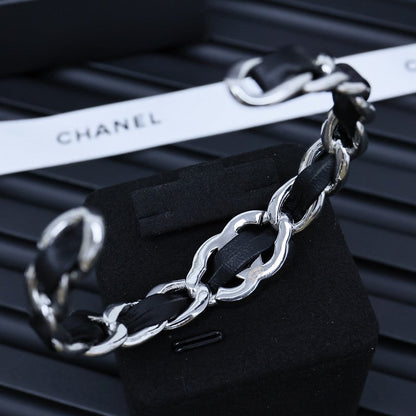 CC 25P Black Leather Open Cuff Bracelet