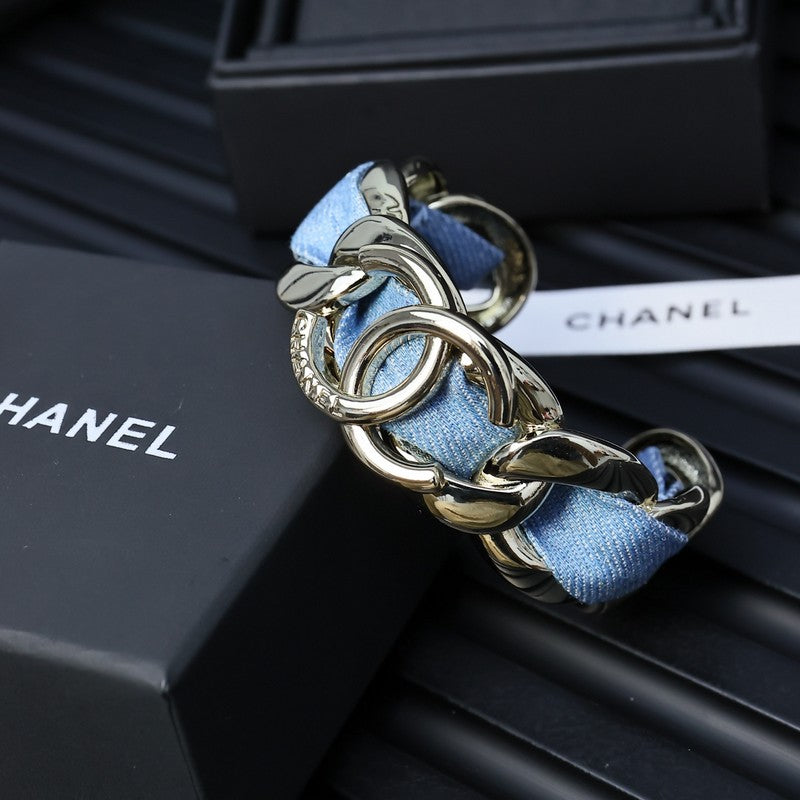 CC Denim Braided Gold Cuff Bracelet