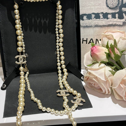 CC 100th Anniversary Fuax Pearl Long Necklace