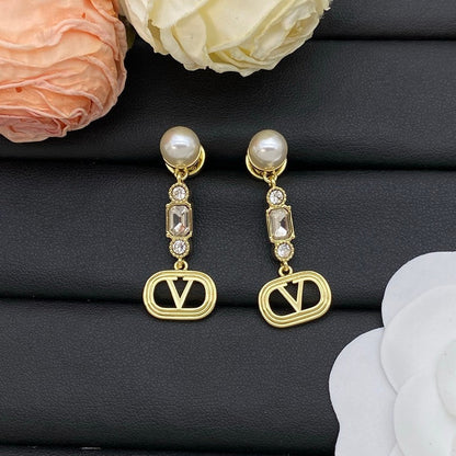 Vlogo Crystal Pearl Long Earrings