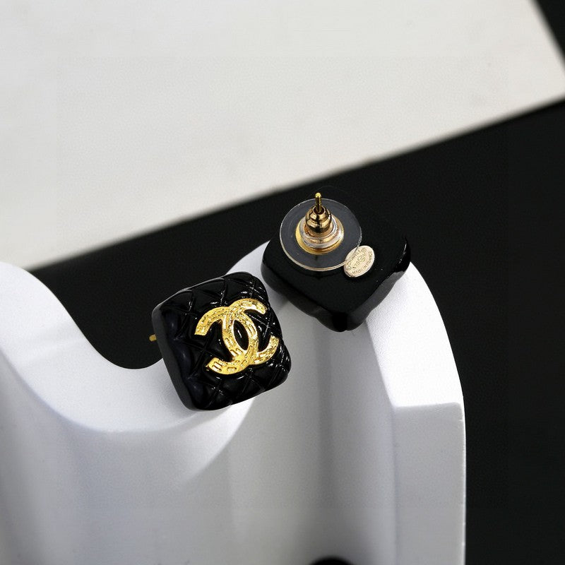 CC Black Gold Square Earrings