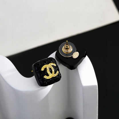 CC Black Gold Square Earrings