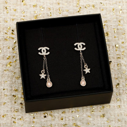 CC 26C Pink Crystal Tassel Earrings