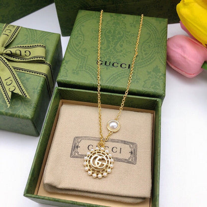 GG Pearl Round Gold Chain Necklace