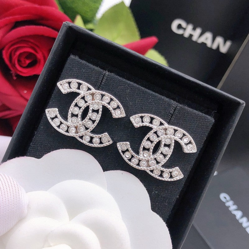 CC Hollow Diamond White Gold Earrings