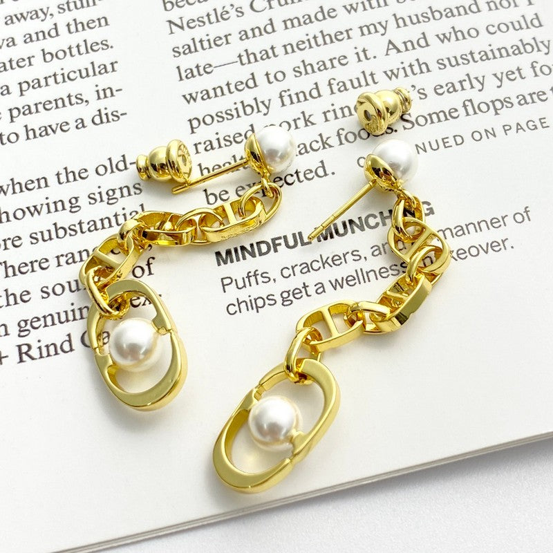 CD Pearl Gold Tassel Earrings