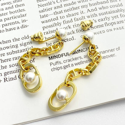CD Pearl Gold Tassel Earrings