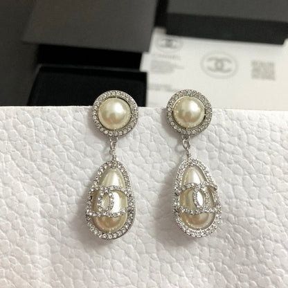 CC Pave Diamond Pearl Drop Earrings