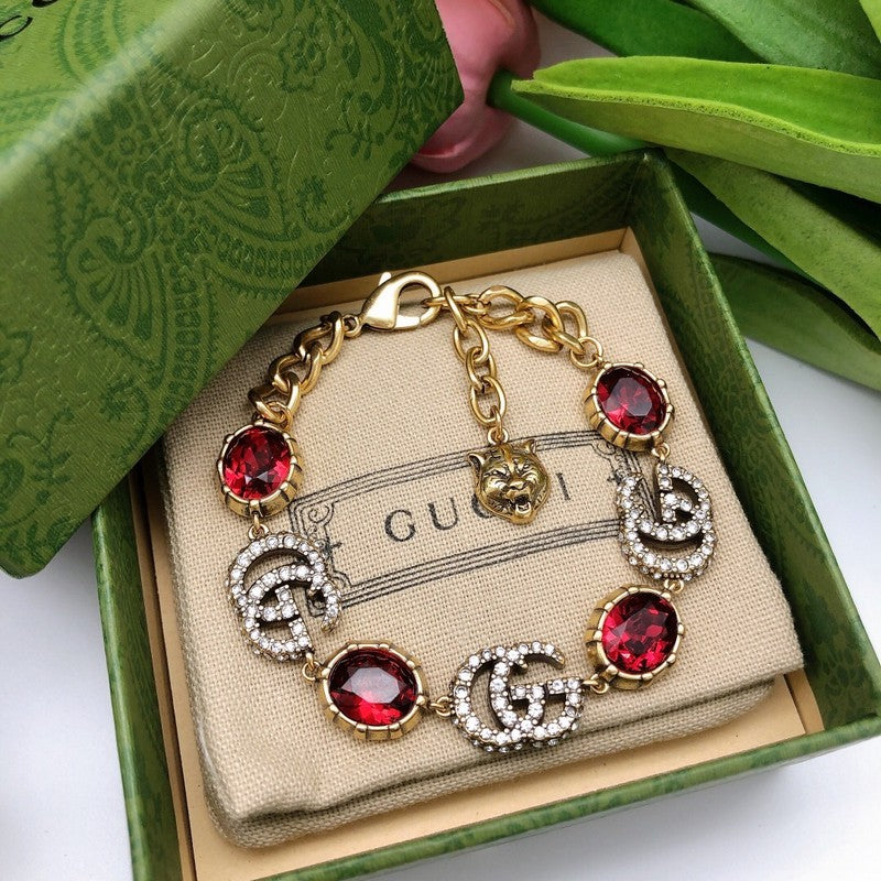 GG Interlocking G Red Crystal Bracelet