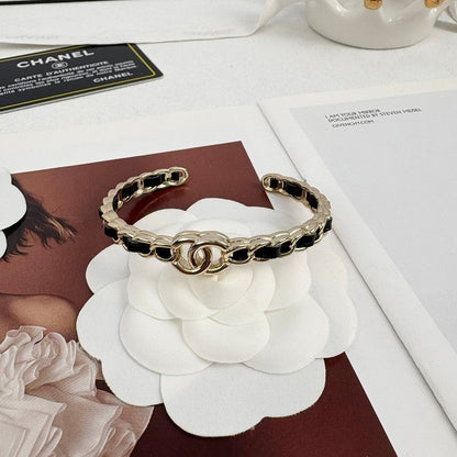 CC Black Leather Cuff Bracelet