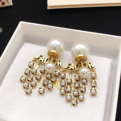 CD Tribales Tassel Pearl & Gold Earrings