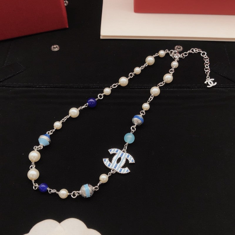 CC Blue & White Pearl Necklace