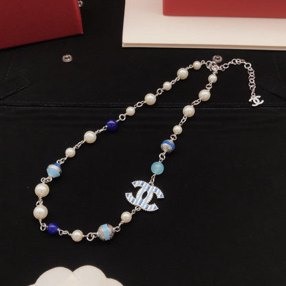 CC Blue & White Pearl Necklace