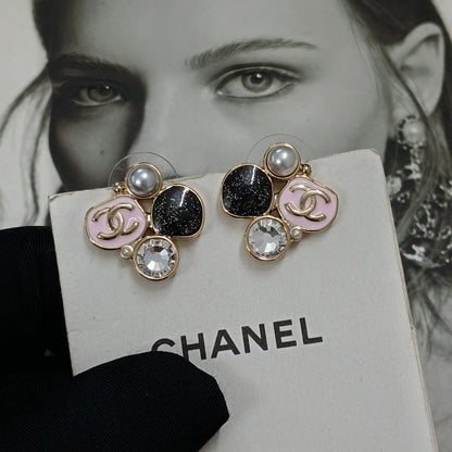 CC Black & Pink Crystal Earrings